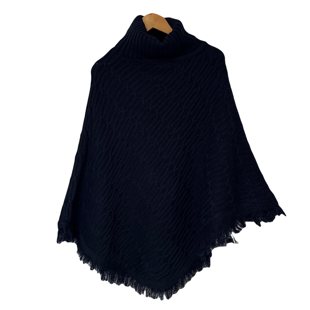 Eyeful  Women’s  One  Size  Navy  Blue  Turtleneck  Sweater  Poncho Cozy